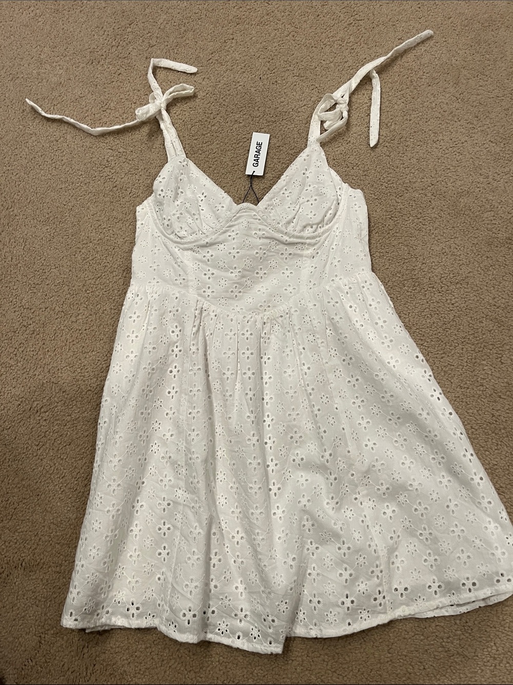 Garage White Eyelet Tie-Strap Mini Dress